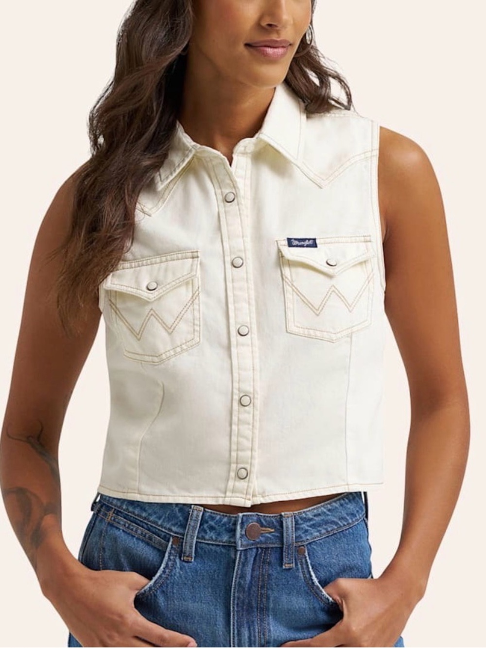 wrangler white denim vest top